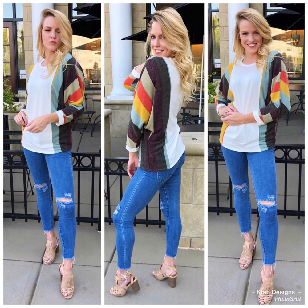 🛍Dolman Contrast Stripe Sleeve Top in Rust! - Picture 6 of 6